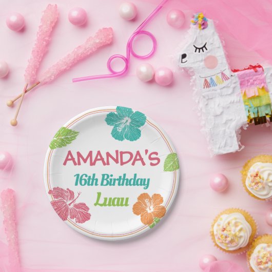 ブライトカラーズアイランドルアウ（ハワイ式宴会）誕生日パーティー ペーパープレート (パーティー)