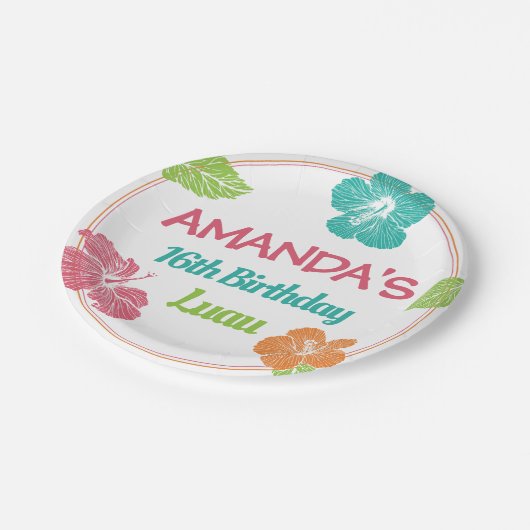 ブライトカラーズアイランドルアウ（ハワイ式宴会）誕生日パーティー ペーパープレート (アングル)