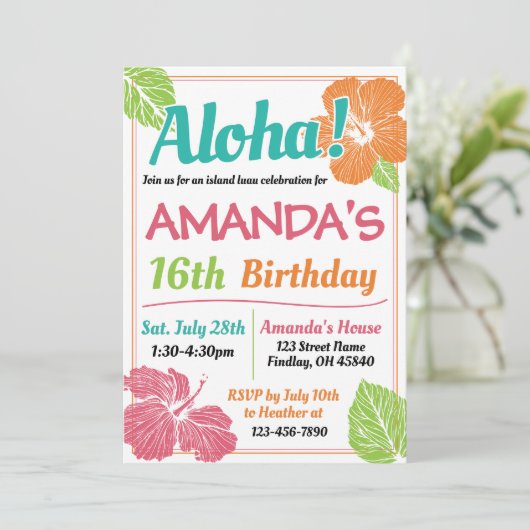 ブライトカラーズアイランドルアウ（ハワイ式宴会）誕生日パーティー 招待状 (スタンド正面)