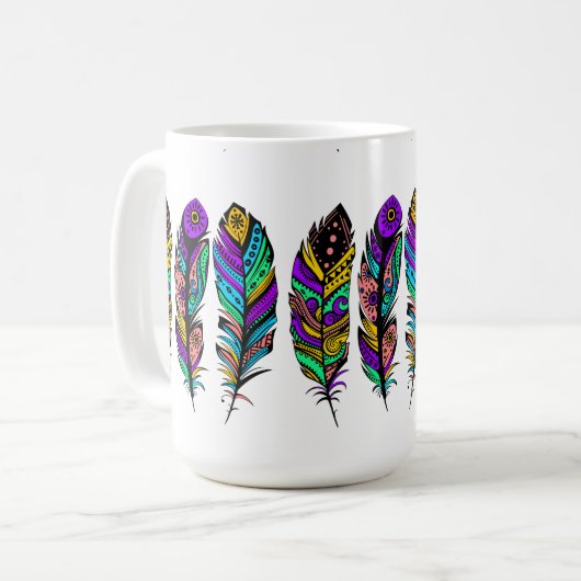 ブライトカラーズトライバル羽根イラストレーション コーヒーマグカップ (正面左)