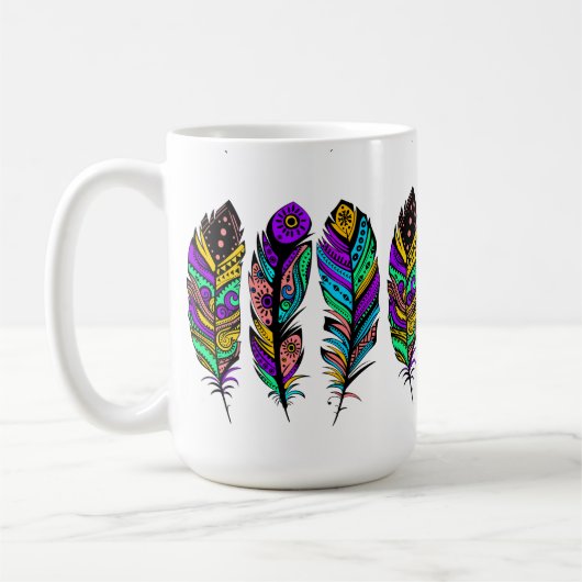 ブライトカラーズトライバル羽根イラストレーション コーヒーマグカップ (左)