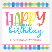 ブライトカラープレイドハッピーバースデーギフトエンクロージャー スクエアシール (正面)