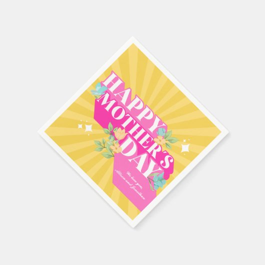 ブライトカラーレトロタイポグラフィハッピーマザーズ スタンダードカクテルナプキン (角)