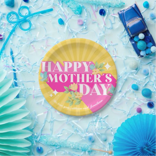 ブライトカラーレトロタイポグラフィハッピーマザーズ ペーパープレート (パーティー)