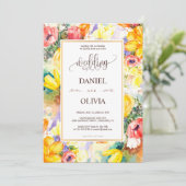 ブライトカラーレトロフローラモダンゴールデン結婚ズ 招待状 (スタンド正面)