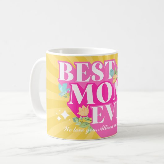 ブライトカラーレトロ最高のタイポグラフィマママエバー コーヒーマグカップ (正面左)