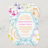 ブライトカラーヴィンテージ自転車パタ結婚ーン 招待状 (正面/裏面)