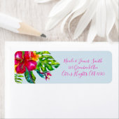 ブライトカラー熱帯フローラハイビスカス葉ルアウ（ハワイ式宴会） ラベル (インサイチュ)