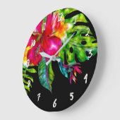 ブライトカラー熱帯フローラハイビスカス葉& ラージ壁時計 (傾斜)