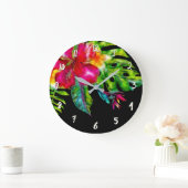 ブライトカラー熱帯フローラハイビスカス葉& ラージ壁時計 (ホーム)