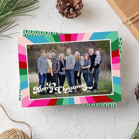 ブライトカラー&レトロフォントクリスマスフォトホリデー シーズンカード