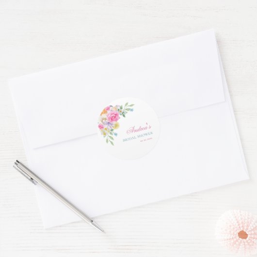 ブライトガーデンフローラスパイリングサマーブライダルシャワー ラウンドシール (封筒)