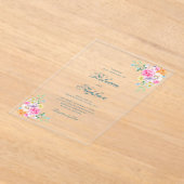 ブライトガーデンフローラパーティーウォーター結婚カラー アクリル招待状 (レイダウン)