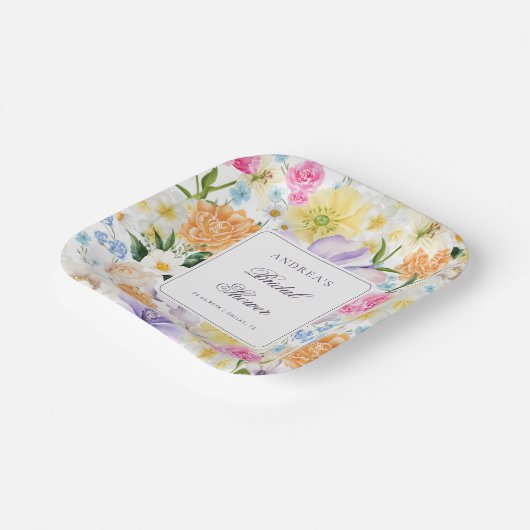 ブライトガーデン春フローラサマーブライダルシャワー ペーパープレート (傾斜あり)