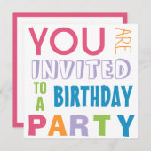 ブライトガーリーカラー10代のトゥイーンバースデーパーティー 招待状 (正面/裏面)