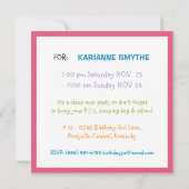 ブライトガーリーカラー10代のトゥイーンバースデーパーティー 招待状 (裏面)