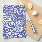 ブライトクラシックペイズリーブルー&ホワイトデザイン キッチンタオル (四つ折り)