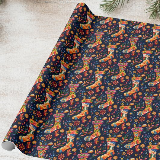 ブライトクリスマスストッキング ラッピングペーパー