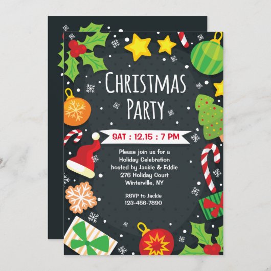 ブライトクリスマスパーティの招待状 招待状 (正面/裏面)