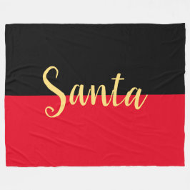 ブライトクリスマスレッドブラックカラーブロックSANTA文字 フリースブランケット