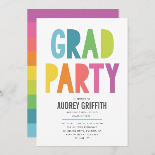 ブライトグカラフルラードパーティの招待状 招待状 (正面/裏面)