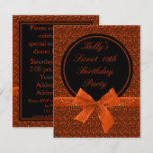 ブライトグリッターオレンジハロウモダンィーンスイート16パーティー 招待状 (正面/裏面)