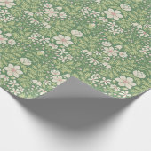 ブライトグリーンのベルとベリーのクリスマスフローラ ラッピングペーパー (角)