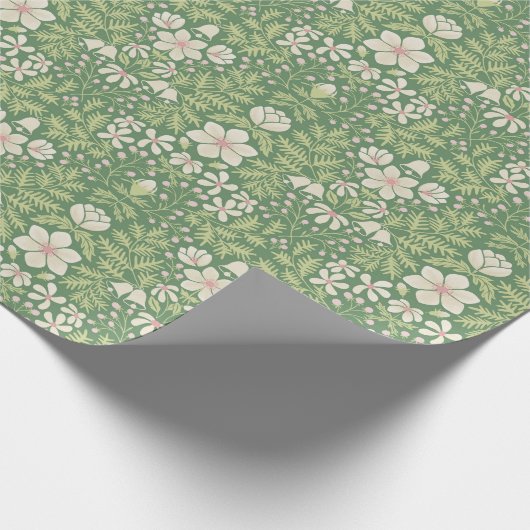 ブライトグリーンのベルとベリーのクリスマスフローラ ラッピングペーパー (角)