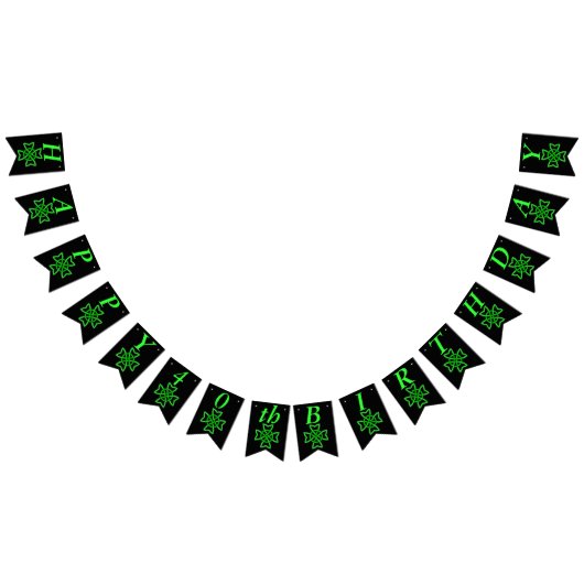 ブライトグリーンアイルランドケルト結び目模様デザインオンブラック バンティングフラッグ (全)