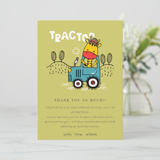 ブライトグリーンキレーフインファームトラクターボーイズ誕生日 サンキューカード (スタンド正面)