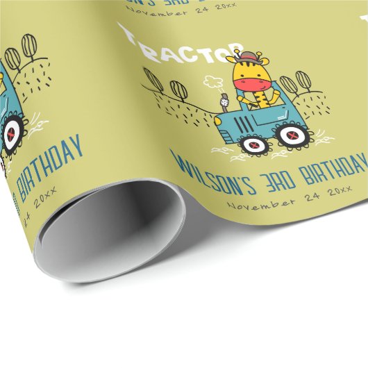 ブライトグリーンキレーフインファームトラクターボーイズ誕生日 ラッピングペーパー (ロールコーナー)