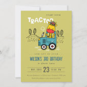 ブライトグリーンキレーフインファームトラクターボーイズ誕生日 招待状 (正面)
