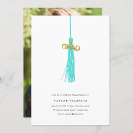 ブライトグリーンタッセル卒業パーティフォトカスタム 招待状