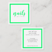 ブライトグリーンネオンモダンネイリストサロン スクエア名刺 (正面/裏面)