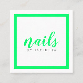 ブライトグリーンネオンモダンネイリストサロン スクエア名刺