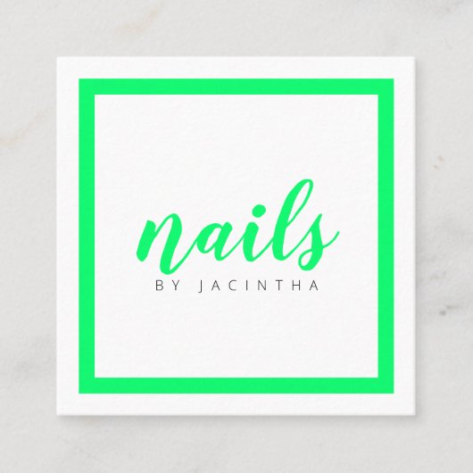 ブライトグリーンネオンモダンネイリストサロン スクエア名刺 (正面)