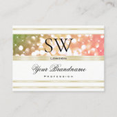 ブライトグリーンピンクグリッターホワイト&金ゴールドモノグラム 名刺 (正面)