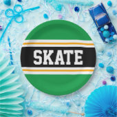 ブライトグリーンブラックイエロースケートレーシングストライプ ペーパープレート (パーティー)