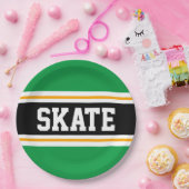 ブライトグリーンブラックイエロースケートレーシングストライプ ペーパープレート (パーティー)