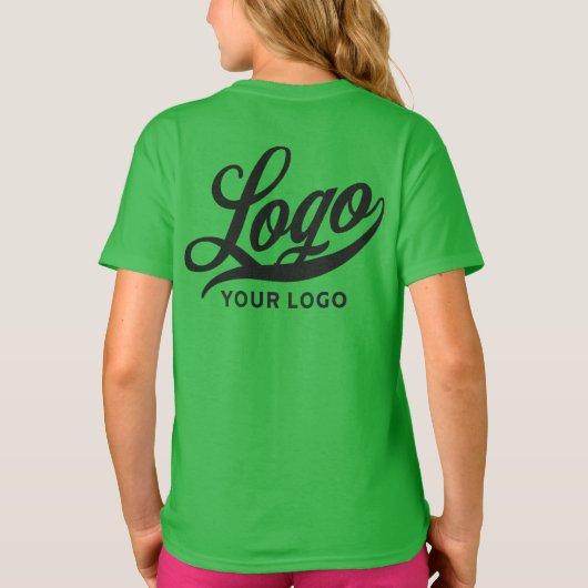 ブライトグリーン会社ロゴスワッグビジネスキッズガールズ Tシャツ (裏面)