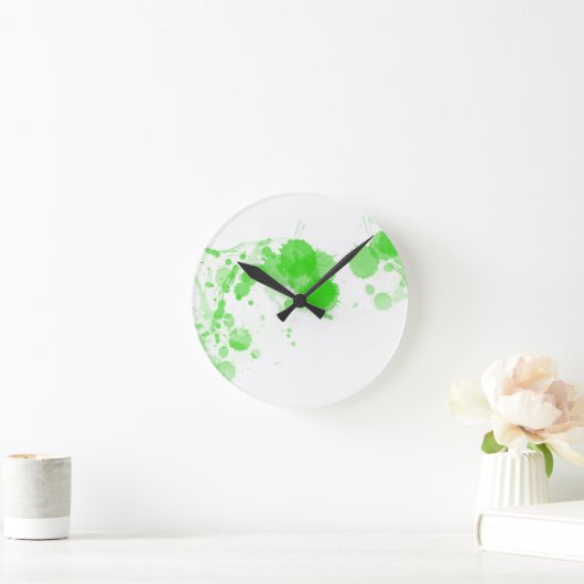 ブライトグリーン絵を描抽象芸術(ばちゃばちゃ)跳ねるロッジ ラウンド壁時計 (ホーム)
