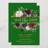 ブライトグリーン金ゴールドメルロネイビーボホ日付を保存 招待状 (正面/裏面)