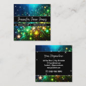 ブライトグリーン銀河系星空グリッターレインスターズ スクエア名刺 (正面/裏面)