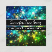 ブライトグリーン銀河系星雲グリッター星 スクエア名刺 (正面)