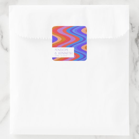 ブライトグルーヴィレトロブルーパープル結婚ズカスタム スクエアシール (バッグ)