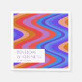 ブライトグルーヴィレトロブルーパープル結婚ズカスタム スタンダードカクテルナプキン (正面)