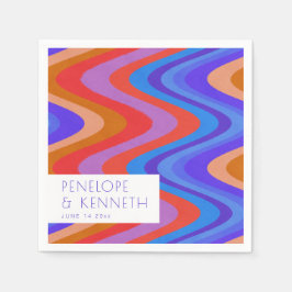 ブライトグルーヴィレトロブルーパープル結婚ズカスタム スタンダードカクテルナプキン