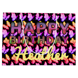 ブライトグローバタフライレインボーかわいらしパステルパーティー ラージペーパーバッグ