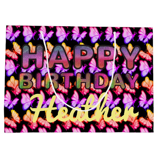 ブライトグローバタフライレインボーかわいらしパステルパーティー ラージペーパーバッグ (裏面)