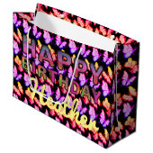 ブライトグローバタフライレインボーかわいらしパステルパーティー ラージペーパーバッグ (正面アングル)